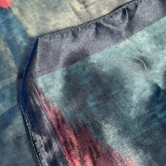 Vintage Satin Still Life Vibrant Floral Bold Art Scarf 35 x36 Square Blue Pink - Picture 4 of 8